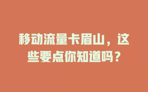 移动流量卡眉山，这些要点你知道吗？