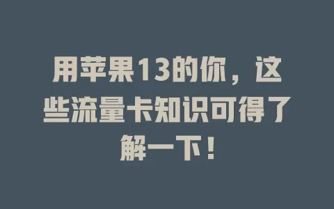 用苹果13的你，这些流量卡知识可得了解一下！