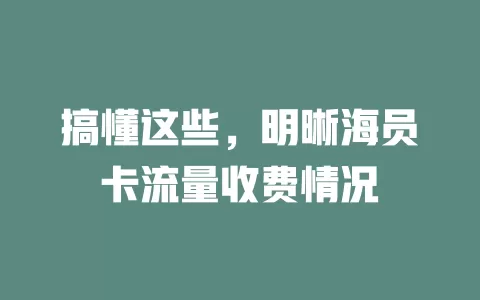 搞懂这些，明晰海员卡流量收费情况