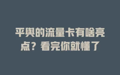 平舆的流量卡有啥亮点?看完你就懂了