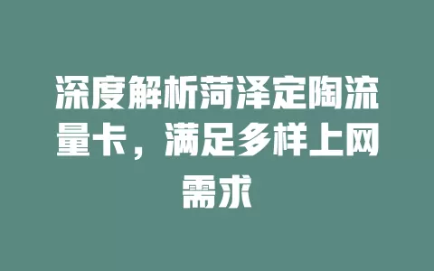 深度解析菏泽定陶流量卡，满足多样上网需求