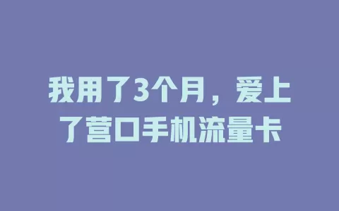 我用了3个月，爱上了营口手机流量卡