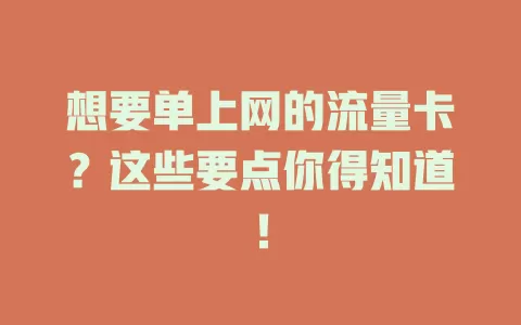 想要单上网的流量卡？这些要点你得知道！