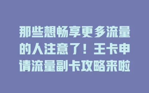那些想畅享更多流量的人注意了！王卡申请流量副卡攻略来啦