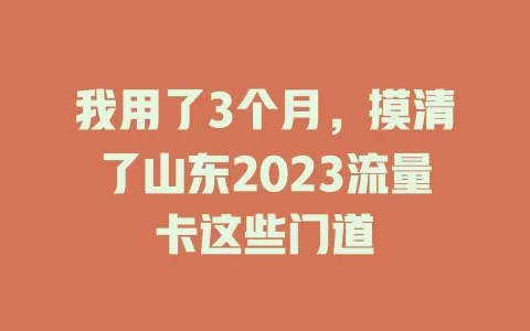 我用了3个月，摸清了山东2023流量卡这些门道