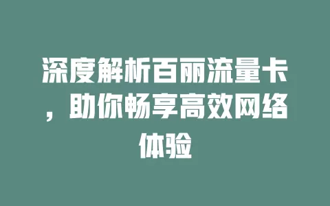 深度解析百丽流量卡，助你畅享高效网络体验