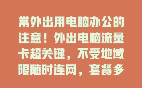 常外出用电脑办公的注意！外出电脑流量卡超关键，不受地域限随时连网，套餐多样按需选，网速快又稳定，助你高效办公无网络忧