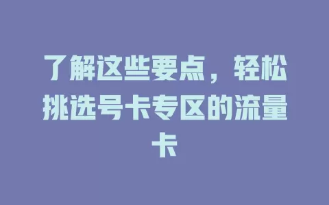 了解这些要点，轻松挑选号卡专区的流量卡