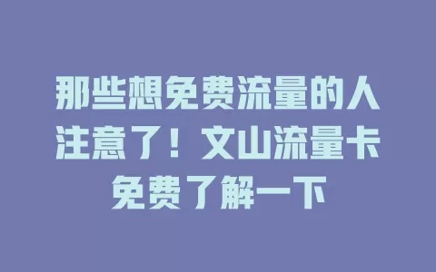 那些想免费流量的人注意了！文山流量卡免费了解一下
