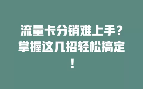 流量卡分销难上手？掌握这几招轻松搞定！