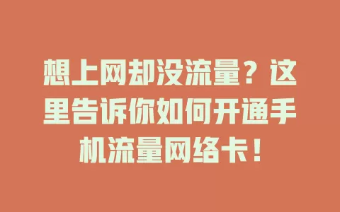 想上网却没流量？这里告诉你如何开通手机流量网络卡！
