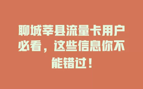 聊城莘县流量卡用户必看，这些信息你不能错过！