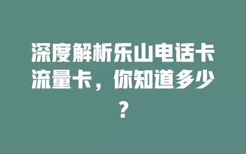 深度解析乐山电话卡流量卡，你知道多少？