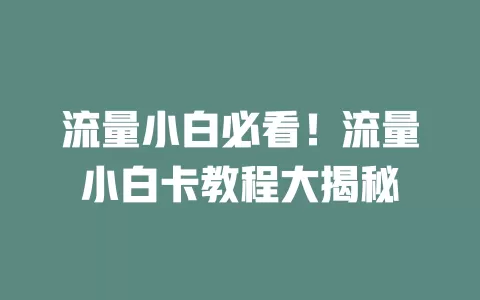流量小白必看！流量小白卡教程大揭秘
