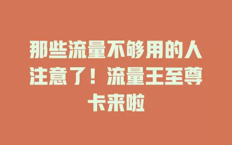 那些流量不够用的人注意了！流量王至尊卡来啦