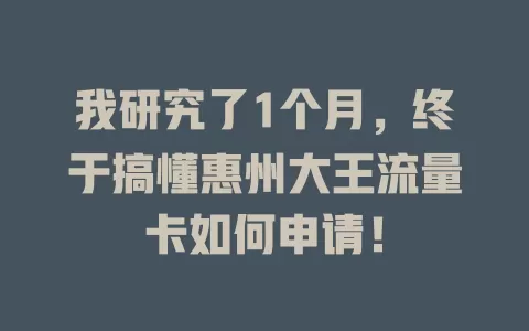 我研究了1个月，终于搞懂惠州大王流量卡如何申请！