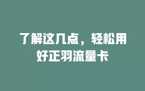了解这几点，轻松用好正羽流量卡