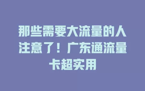 那些需要大流量的人注意了！广东通流量卡超实用