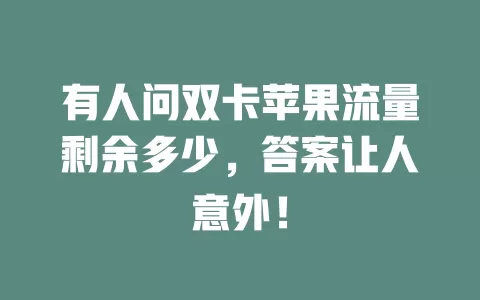 有人问双卡苹果流量剩余多少，答案让人意外！