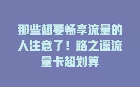 那些想要畅享流量的人注意了！路之遥流量卡超划算