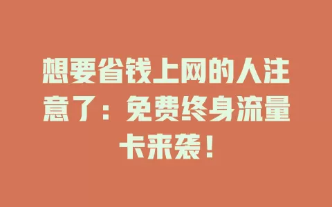 想要省钱上网的人注意了：免费终身流量卡来袭！