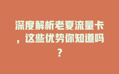 深度解析老夏流量卡，这些优势你知道吗？