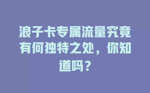 浪子卡专属流量究竟有何独特之处，你知道吗？