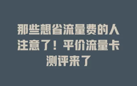 那些想省流量费的人注意了！平价流量卡测评来了