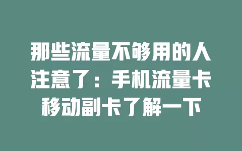那些流量不够用的人注意了：手机流量卡移动副卡了解一下