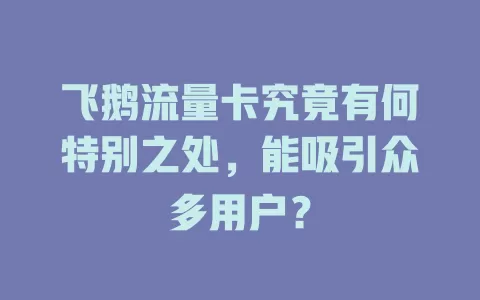 飞鹅流量卡究竟有何特别之处，能吸引众多用户？
