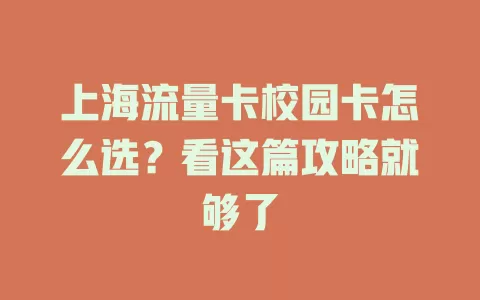 上海流量卡校园卡怎么选？看这篇攻略就够了