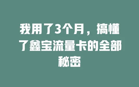 我用了3个月，搞懂了鑫宝流量卡的全部秘密