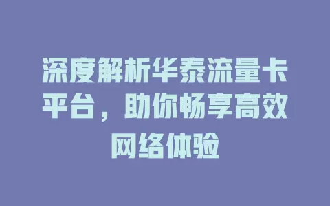 深度解析华泰流量卡平台，助你畅享高效网络体验
