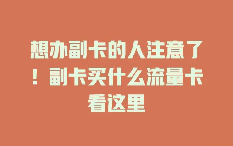 想办副卡的人注意了！副卡买什么流量卡看这里