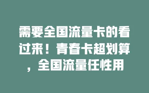 需要全国流量卡的看过来！青春卡超划算，全国流量任性用