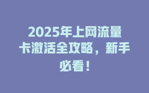 2025年上网流量卡激活全攻略，新手必看！