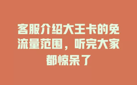 客服介绍大王卡的免流量范围，听完大家都惊呆了