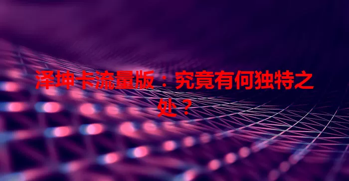 泽坤卡流量版：究竟有何独特之处？
