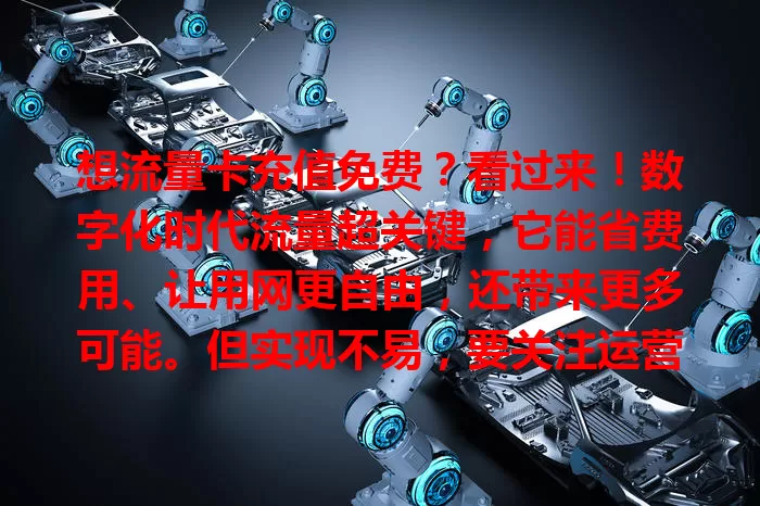 想流量卡充值免费？看过来！数字化时代流量超关键，它能省费用、让用网更自由，还带来更多可能。但实现不易，要关注运营商活动，选正规卡和运营商，一起关注为网络生活添实惠！