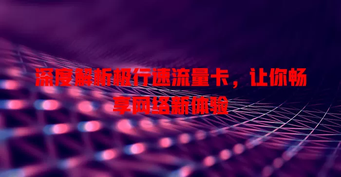 深度解析极行速流量卡，让你畅享网络新体验
