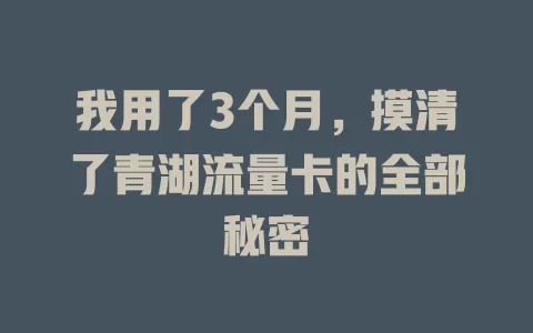 我用了3个月，摸清了青湖流量卡的全部秘密