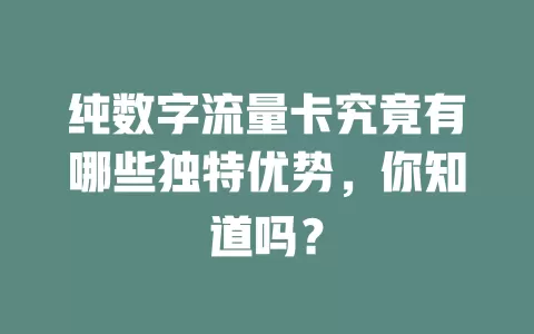 纯数字流量卡究竟有哪些独特优势，你知道吗？