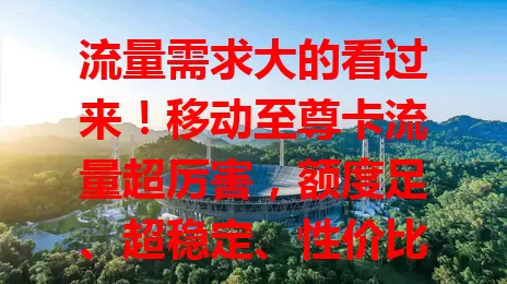 流量需求大的看过来！移动至尊卡流量超厉害，额度足、超稳定、性价比高，畅享数字生活