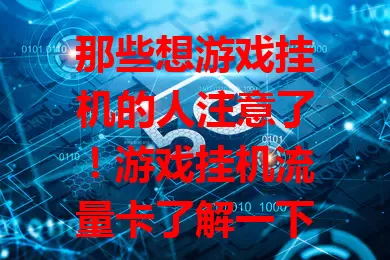那些想游戏挂机的人注意了！游戏挂机流量卡了解一下