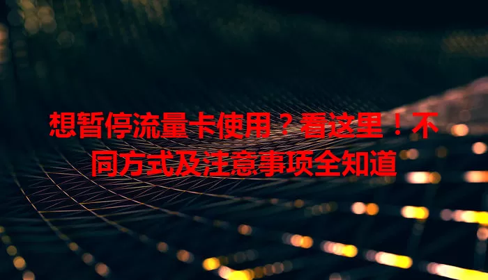想暂停流量卡使用？看这里！不同方式及注意事项全知道