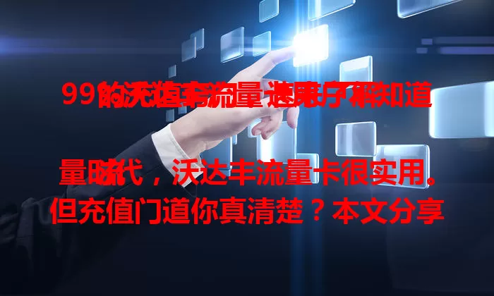99%沃达丰流量卡用户不知道的充值窍门，速来了解！

流量时代，沃达丰流量卡很实用。但充值门道你真清楚？本文分享充值重要性、方式、要点及优惠，助你掌握方法，畅享网络，让数字生活更便捷！