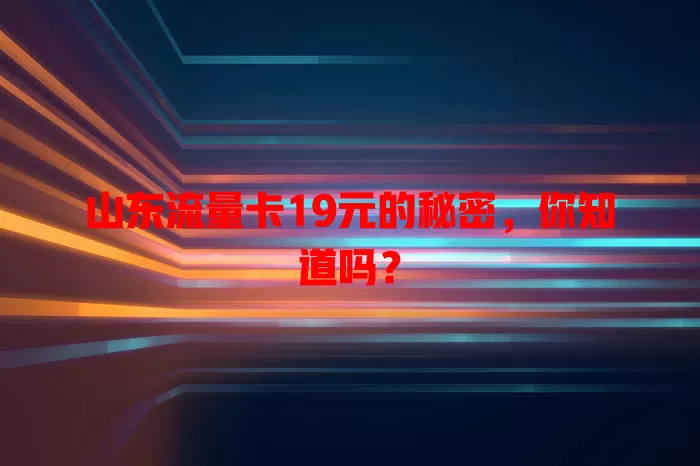 山东流量卡19元的秘密，你知道吗？