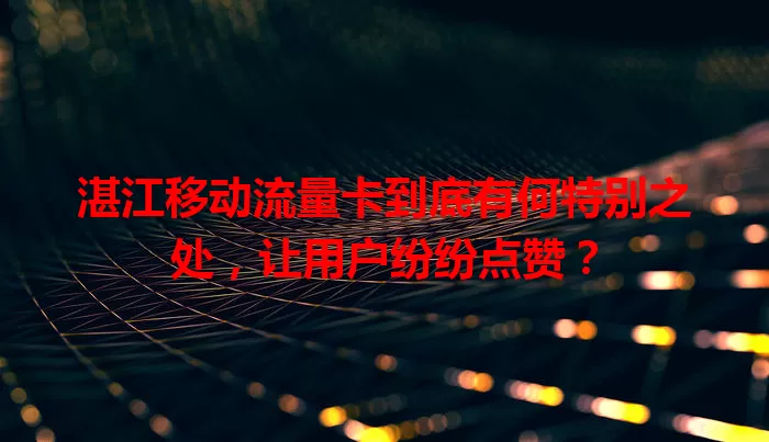 湛江移动流量卡到底有何特别之处，让用户纷纷点赞？