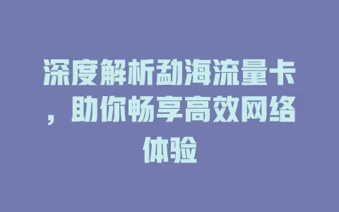 深度解析勐海流量卡，助你畅享高效网络体验