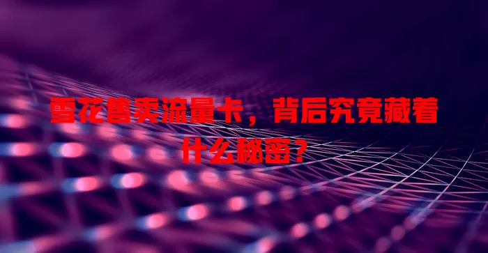 雪花售卖流量卡，背后究竟藏着什么秘密？